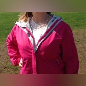 Hot pink North Face rain jacket